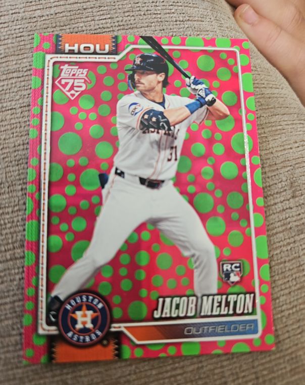2026 Topps Series 1 #148 Jacob Melton Holiday Polka Dots Green/Pink RC — front