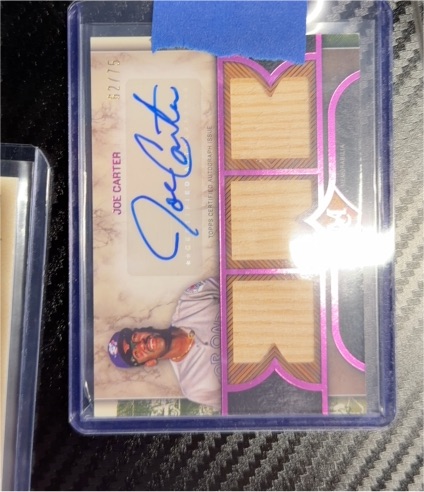 2025 Topps Museum Collection Joe Carter Signature Swatches Triple Relic Autograph #24/75 — front