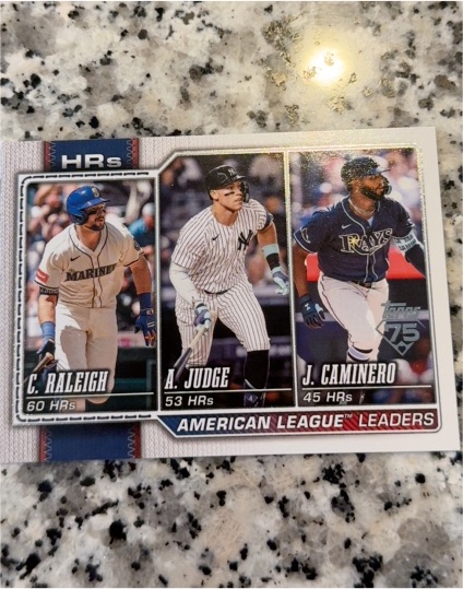 2026 Topps #38 American League Leaders Cal Raleigh / Aaron Judge / Junior Caminero — front