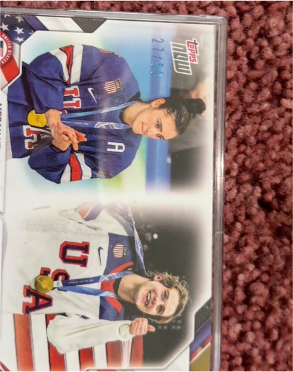 2026 Topps Now #19 Megan Keller Jack Hughes Team USA Olympic Gold Medal Hockey — front