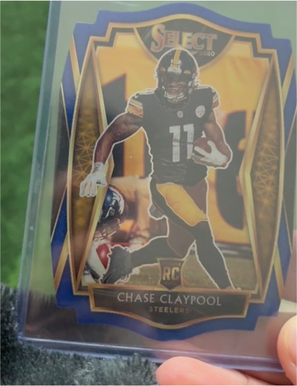 2020 Panini Select #170 Chase Claypool Premier Level Blue Prizm Die Cut Rookie Card — front