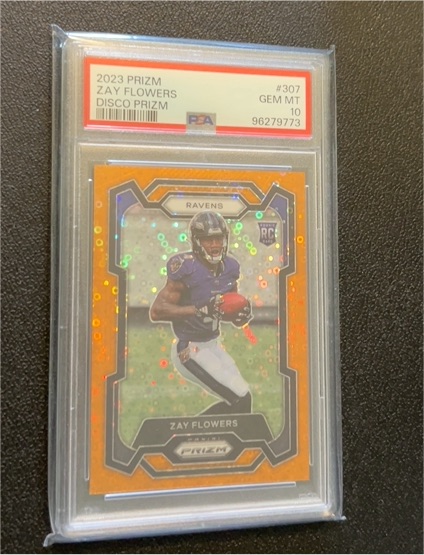 2023 Panini Prizm #307 Zay Flowers Orange Disco Prizm Rookie Card — front