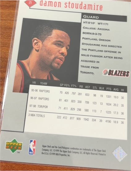 1999 Upper Deck #71 Damon Stoudamire — front