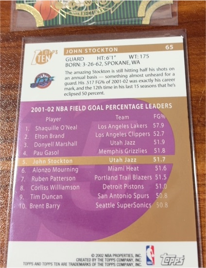 2001 Topps Ten #65 John Stockton — front