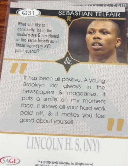 2004 SAGE Hit Q & A Silver #Q31 Sebastian Telfair — front