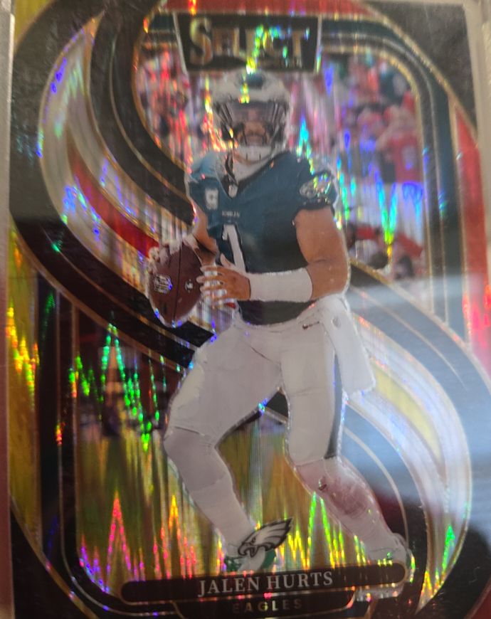 2024 Panini Select #165 Jalen Hurts Red & Yellow Shock Prizm — front