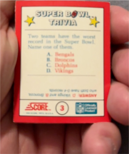 1990 Score The MVPs Mini Super Bowl Trivia #3 — front