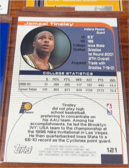 2001-02 Topps TCC #121 Jamaal Tinsley Rookie — front