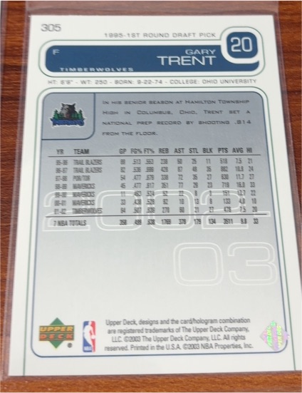 2001 Upper Deck #305 Gary Trent — front