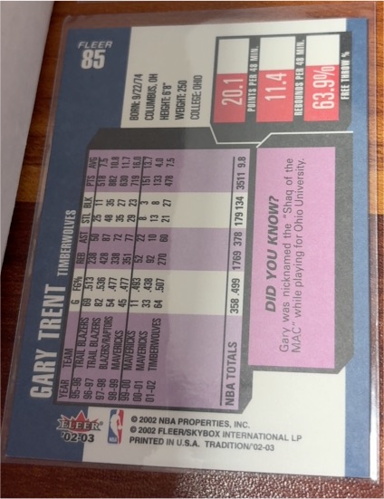 2002-03 Fleer #85 Gary Trent — front