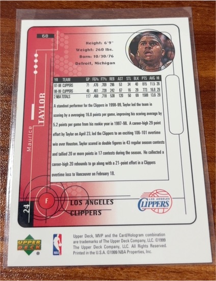 1999-00 Upper Deck MVP #68 Maurice Taylor — front