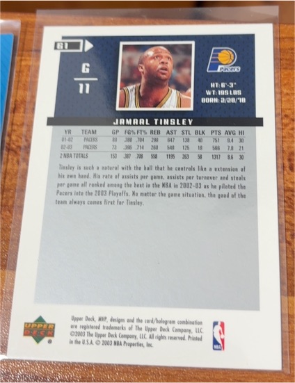 2001-02 Upper Deck #287 Jamaal Tinsley — front
