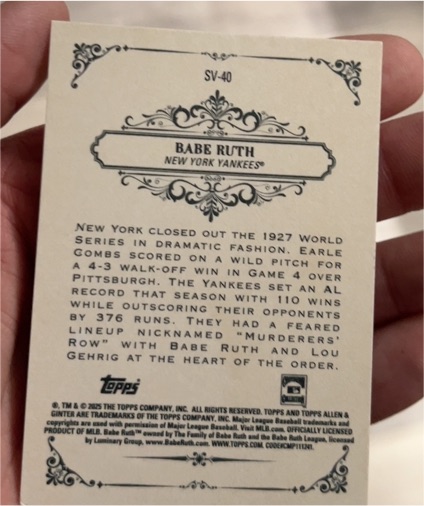 2015 Topps Allen & Ginter #SV-40 Babe Ruth — front