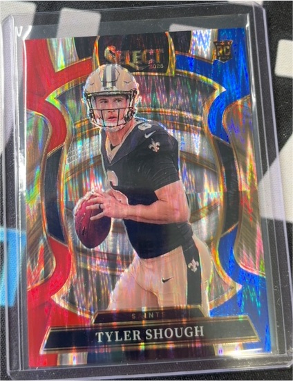 2025 Panini Select #41 Tyler Shough Red and Blue Shock Prizm Concourse Rookie Card — front