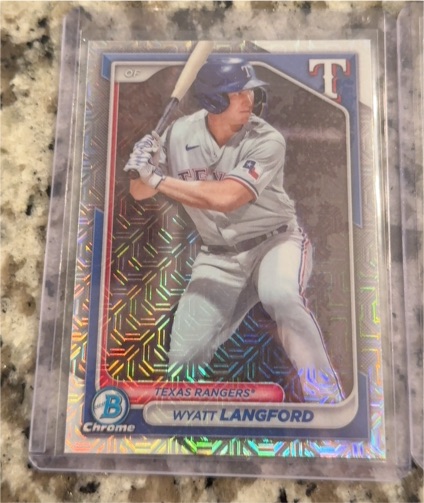 2024 Bowman Chrome #BCP-64 Wyatt Langford Mega Mojo Refractor Texas Rangers — front