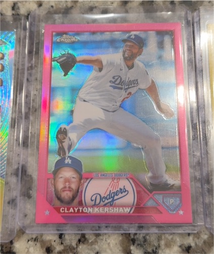 2023 Topps Chrome #77 Clayton Kershaw Pink Refractor — front