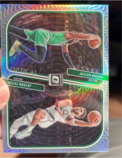 2023-24 Donruss Optic Optical Illusions #2 Jaylen Brown and Jayson Tatum — front