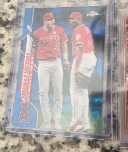 2020 Topps Chrome Update Sapphire #U-261 Mike Trout Justin Upton Freeway Victory — front