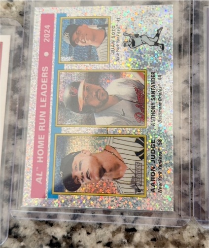 2024 Topps Heritage #194 AL Home Run Leaders Aaron Judge, Anthony Santander, Juan Soto — front