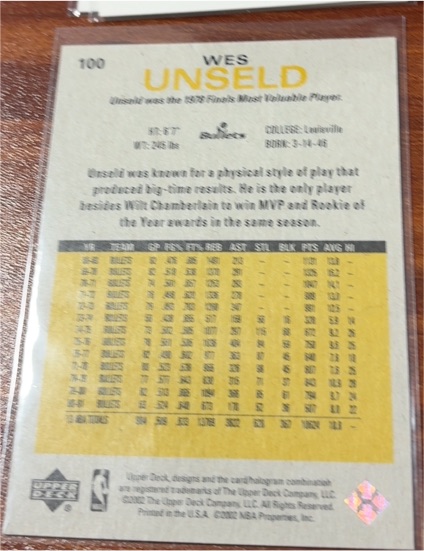1999 Upper Deck #100 Wes Unseld — front