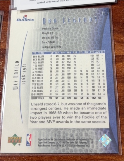 2000 Upper Deck NBA Legends #31 Wes Unseld — front