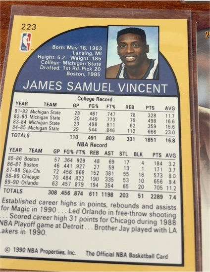 1990-91 NBA Hoops #223 Sam Vincent — front