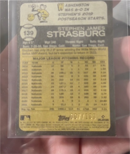 2022 Topps Heritage Chrome #139 Stephen Strasburg — front