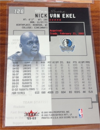 2002-03 Fleer Box Score #126 Nick Van Exel — front