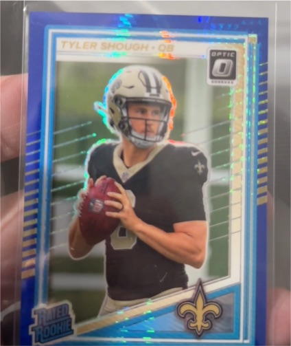 2025 Donruss Optic #223 Tyler Shough Blue Hyper Prizm — front