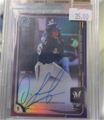 2015 Bowman Chrome Prospects Autographs #BCAP-OA Orlando Arcia — front