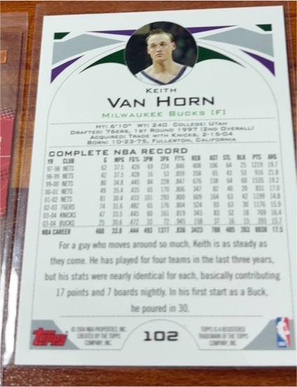 2004-05 Topps #102 Keith Van Horn - Milwaukee Bucks — front