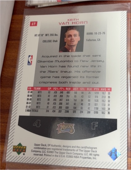2002-03 Upper Deck SP Authentic #69 Keith Van Horn — front