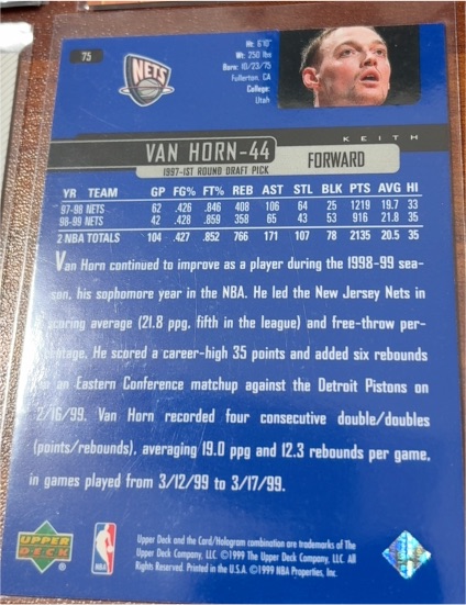 1999-00 Upper Deck #75 Keith Van Horn — front