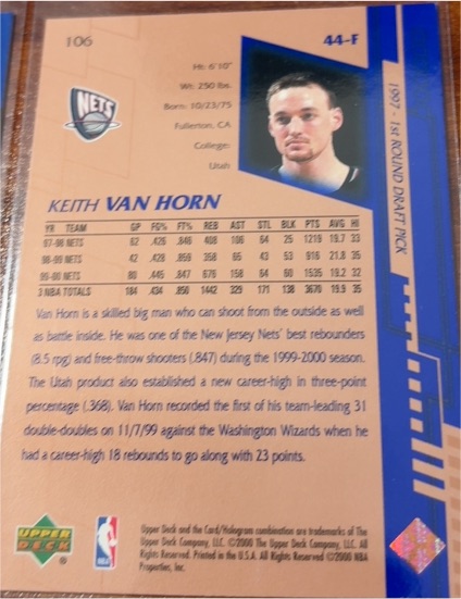 2001-02 Upper Deck #106 Keith Van Horn — front