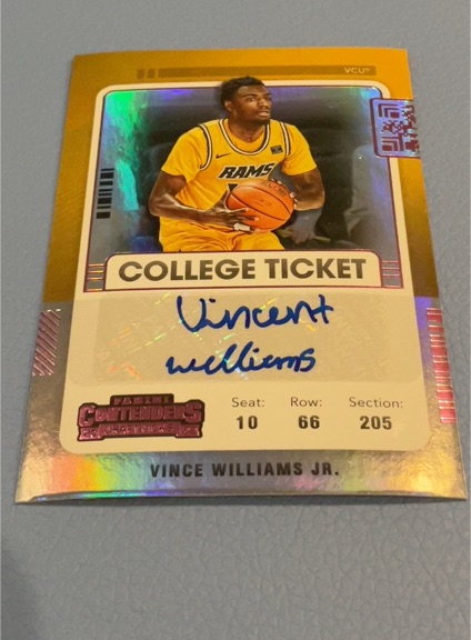 2022 Panini Chronicles Contenders Draft Picks College Ticket #CT-VWJ Vince Williams Jr. — front