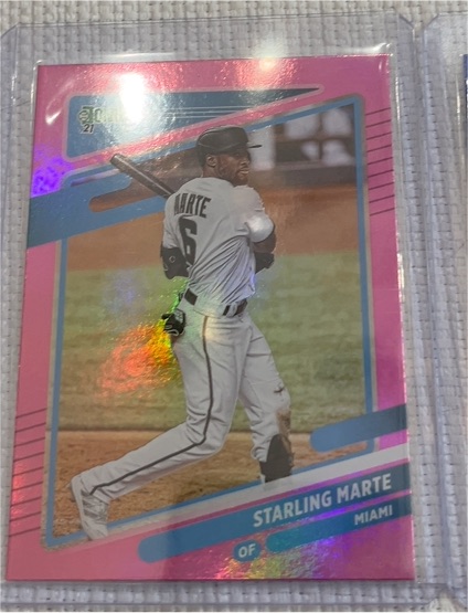 2021 Panini Donruss #154 Starling Marte Pink Holo Miami Marlins — front