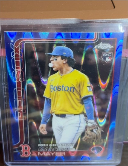 2025 Topps Chrome Update #USC117 Marcelo Mayer Rookie Debut Blue Lava Refractor — front