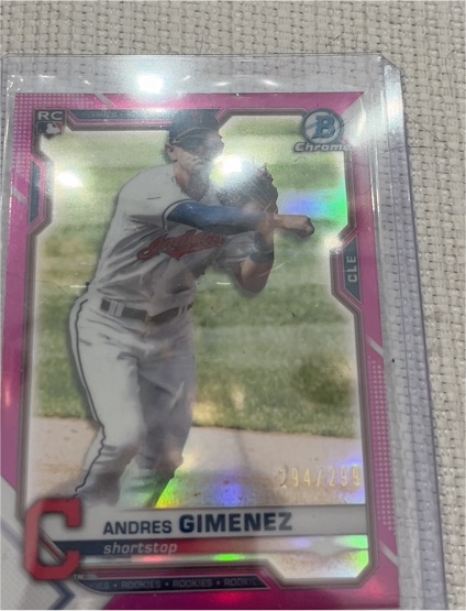 2021 Bowman Chrome #12 Andres Gimenez Pink Fuchsia Refractor Rookie — front