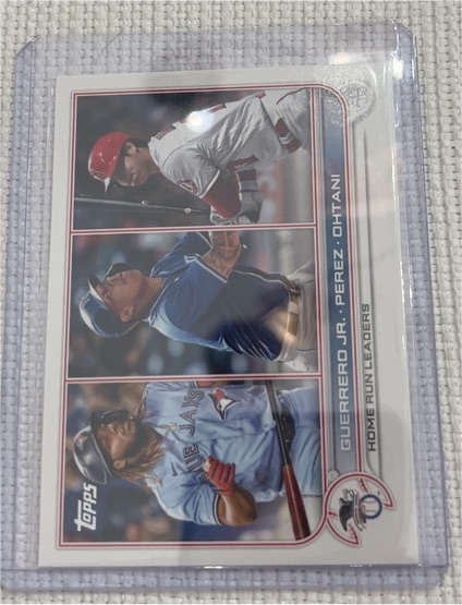 2022 Topps Series 1 #48 Home Run Leaders Shohei Ohtani / Vladimir Guerrero Jr. / Salvador Perez — front