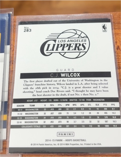 2014-15 Panini Hoops Basketball #283 C.J. Wilcox — front