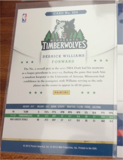 2012 Panini #224 Derrick Williams — front