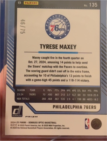 2024-25 Panini Donruss Optic #135 Tyrese Maxey — front