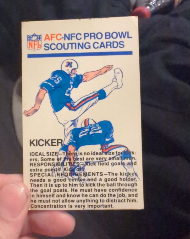 1973 Fleer AFC-NFC Pro Bowl Scouting Cards - Kicker — front