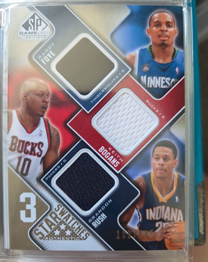 2009-10 Upper Deck SP Game Used 3 Star Swatches #3S-HHL Randy Foye Keith Bogans Brandon Rush — front