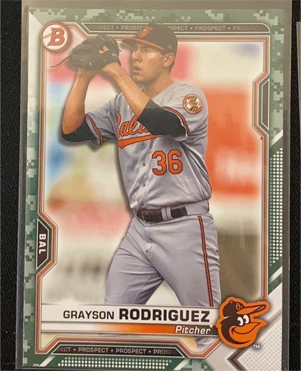 2021 Bowman #BP-118 Grayson Rodriguez Camo Prospect — front