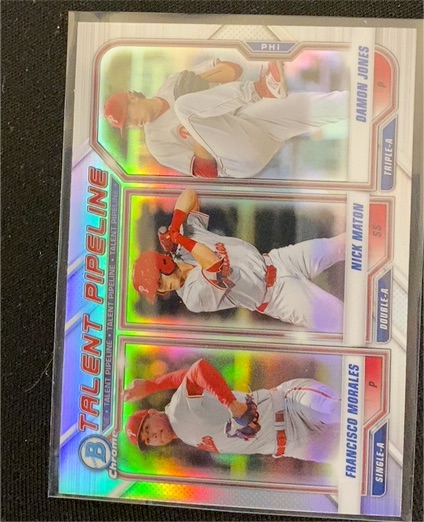 2021 Bowman Chrome #TP-PHI Damon Jones / Nick Maton / Francisco Morales — front