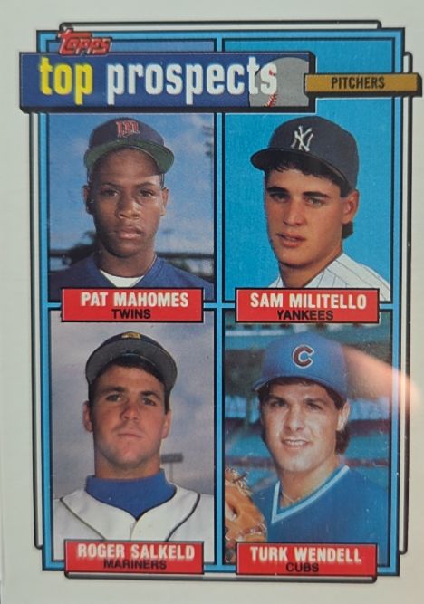 1992 Topps #676 Top Prospects Pat Mahomes Sam Militello Roger Salkeld Turk Wendell — front
