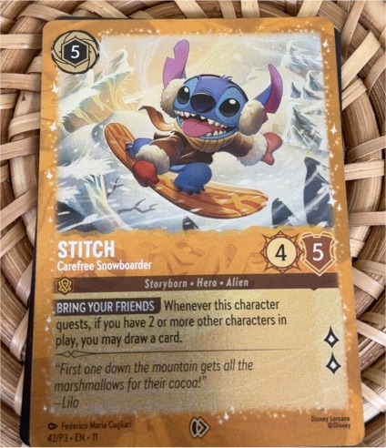 Disney Lorcana Winterspell 7/204 Stitch Carefree Snowboarder — front