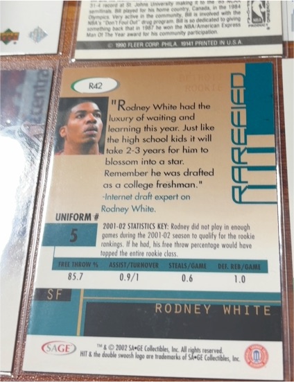 2001-02 SAGE Hit #5 Rodney White — front