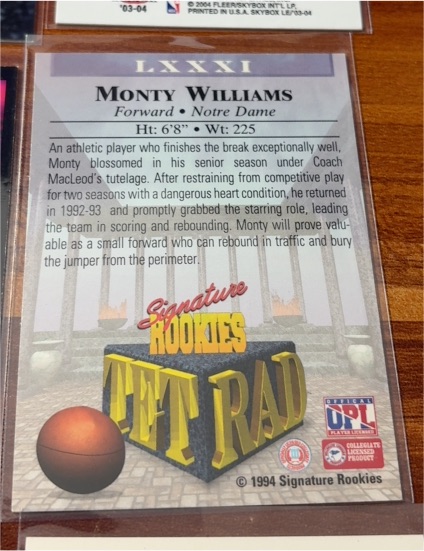 1994 Signature Rookies TFT RAD #LXXXI Monty Williams — front